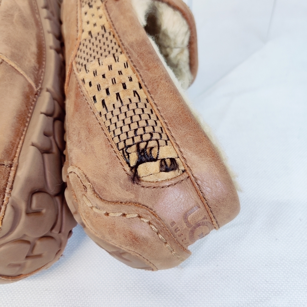 UGG Ascot Men's Size 8 Brown Woven Leather Slippers - Picture 8 of 16